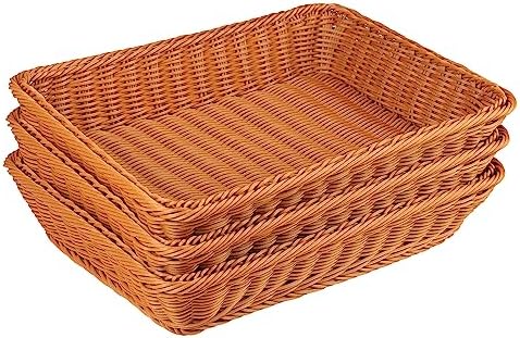 3 PCS 16 Inch Wicker Bread Basket, Woven Serving Basket, Tabletop Food Serving Basket for Restaurant, Bakery, Family Party, Hotel Serving, Fruits, Vegetables and Snacks, Brown, by GNIEMCKIN - Image 4
