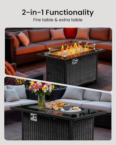 Ciays 43″ Propane Fire Pit, CSA-Listed 60,000 BTU Outdoor Gas Fire Pit Table with Glass Wind Guard, Tempered Glass Top, Lid, Glass Rocks, Adjustable Legs, Fire Table for Patio, Garden & Party, Black - Image 6
