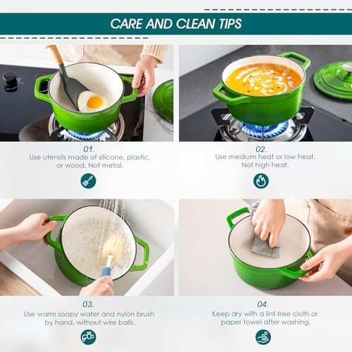 vancasso 2.5 Qt Enameled Cast Iron Dutch Oven with Lid, Green - Image 6
