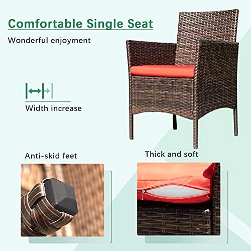 Greesum Patio Furniture 4 Pieces Conversation Sets,Brown and Red - Image 5