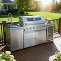 82-Inch 6-Burner Propane Gas Outdoor Grill Island, 85000 BTU Stainless Steel BBQ with Refrigerator, Granite Countertops, For Backyard BBQ, Silver by Dvasovio