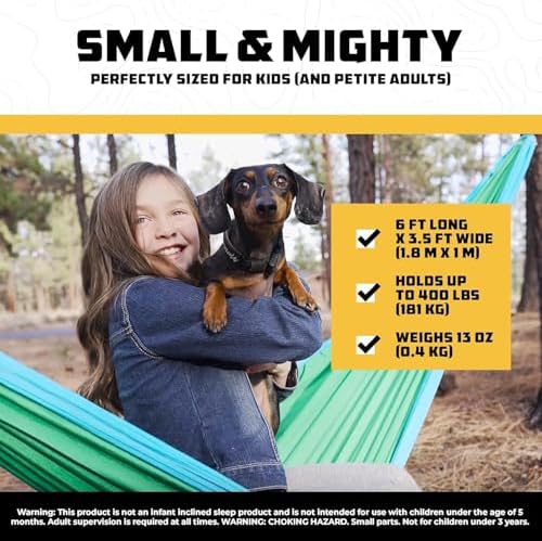 Wise Owl Outfitters Kids Hammock - Small Camping Hammock, Kids Camping Gear w/Tree Straps and Carabiners for Indoor/Outdoor Use - Kid Size Green & Blue - Image 3