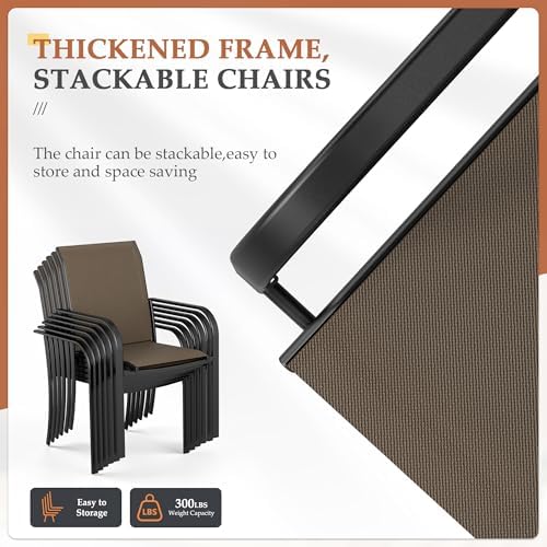 Incbruce 7 Pcs Patio Dining Set with Textilene Chairs and Rectangle Table (Brown) - Image 4