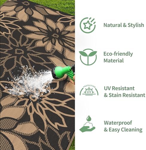 GENIMO Outdoor Rug, Waterproof Plastic Rugs for Patio, 6'x9' Walnut Black - Image 6