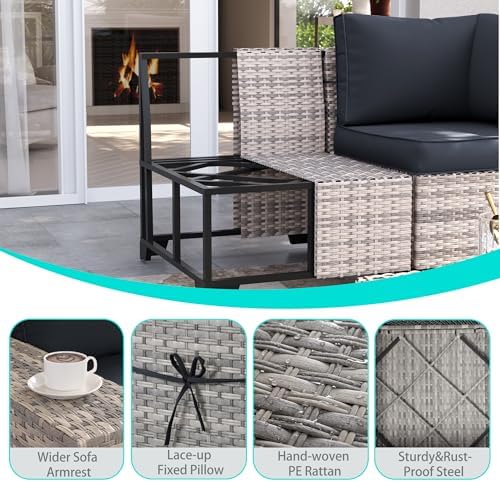 Outdoor Patio Furniture Set PE Wicker Rattan Outdoor Sectional Sofa - Image 3