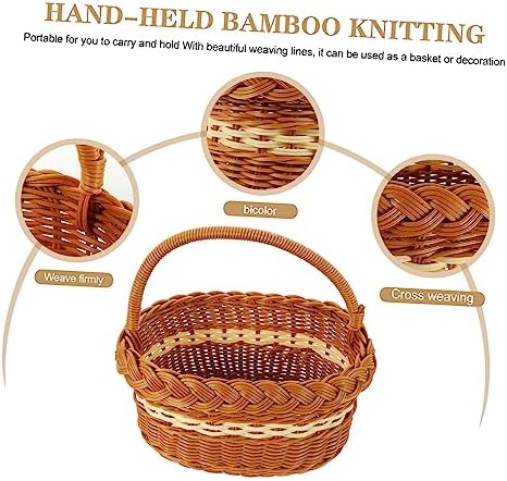 Brown Imitation Rattan Woven Basket with Handle, Portable Storage Bin - Image 3