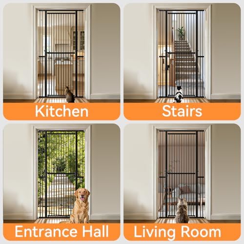 Snuowu 51"-87" Extra Tall Pet Gate for Cats, 29.5"-40.5" Wide Pressure Mounted No-Drilling Safety Dog Gate, Metal Walk-Thru Barrier for Doorways, Stairs, Kitchens, Black - Image 6
