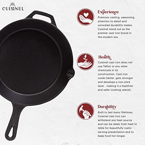 Cuisinel Cast Iron Skillet with Lid - 10"-Inch Pre-Seasoned Frying Pan + Glass Cover + Heat-Resistant Handle Holder - Indoor/Outdoor Use - Grill, Stove, Camp Firepit, Induction - Oven Safe Cookware - Image 2