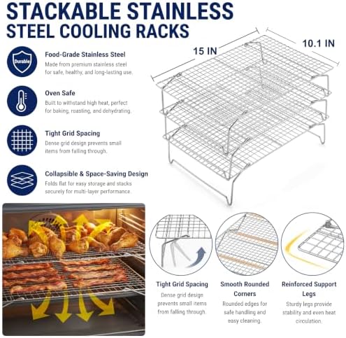 E-far Cooling Rack 15”x10”, 4-Tier Collapsible for Cooking and Baking - Image 2