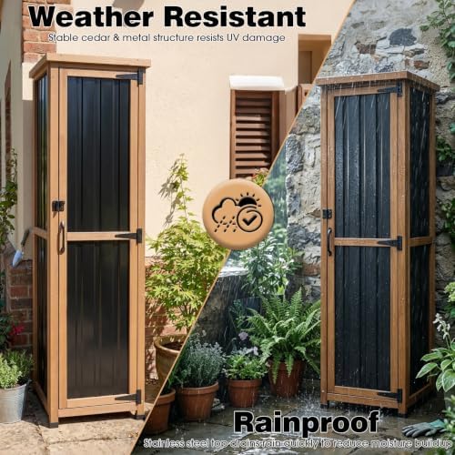 PetsCosset 62" H Outdoor Corner Storage Cabinet with Lockable Doors, Outdoor Indoor Small Storage Cabinet with Metal Top, 3 Adjustable Shelves for Patio, Porch, Entryway or Small Spaces - Image 7