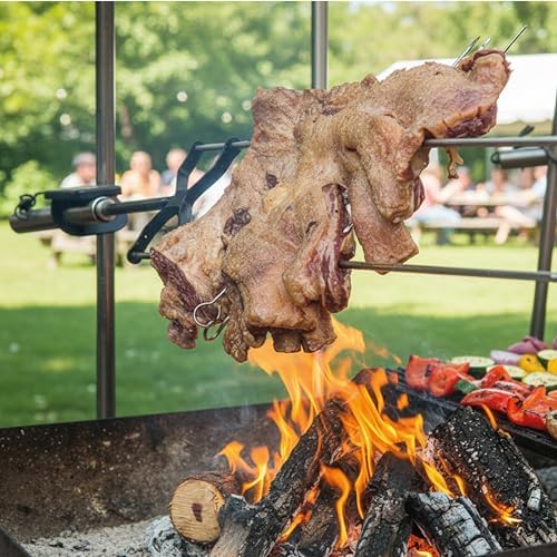 KANKA Rotisserie Grill Kit – Heavy Duty Portable Spit Roaster with Electric Motor – Works with Fire Pits, Campfires, Charcoal & Gas Grills – 22LB Capacity, Stainless Steel - Includes Carrying Bag - Image 5