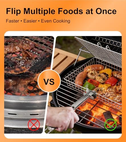 Grill Basket Set for Outdoor Grilling - Large Capacity Fish Grill Basket & Grilling Rack - Food Grade Stainless Steel Portable Flat Basket with Removable Handle for Vegetables, Shrimp & Camping (XL+L) - Image 4