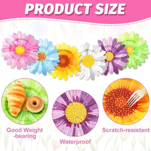 JarThenaAMCS 60 Pcs Daisy Floral Paper Plates Summer Disposable Plates 11 Inch Decorative Watercolor Sunflower Tableware Dessert Plate for Spring Party Tableware Supplies - Image 3
