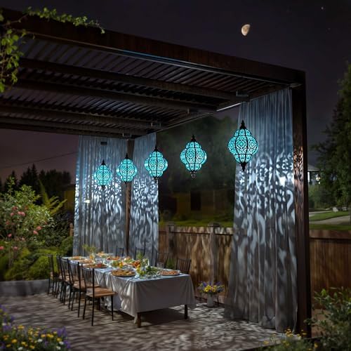 Hapjoy Hanging Solar Lights Outdoor Garden Decor Solar Lantern Waterproof Plastic Moroccan Outdoor Decorations for Patio Pathway Yard Backyard Garden Decorative (2, Black) - Image 5