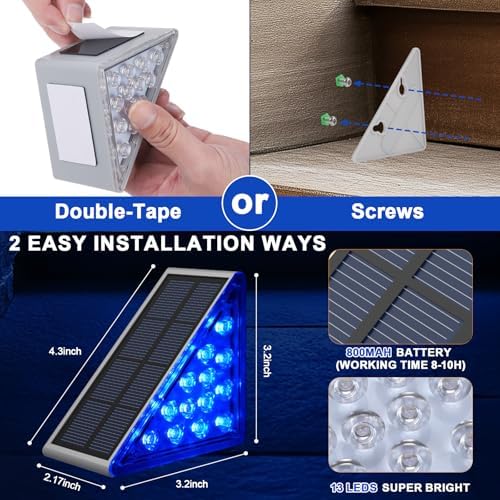 AUDLES LED Solar Step Lights Waterproof Outdoor Stair Lights, Solar Deck Lights Outdoor Decor IP67 Solar Decoration Lights for Yard (Blue Color, 2 Pack) - Image 4