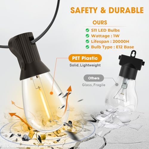 GvvooHome Outdoor String Lights, 50FT LED Waterproof Patio Lights - Image 2