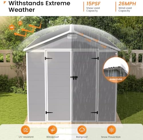 UDPATIO Storage Shed 8 x 10 FT, Resin Sheds & Outdoor Storage with Floor Large Clearance Outdoors Plastic Garden Tool Shed Tuff Outside Cottage Shed with Lockable Door for Bike, Garbage Gray White - Image 3