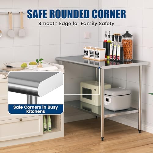 Stainless Steel Work Table 30 x 48 Inch with Adjustable Undershelf, Heavy-Duty Metal Prep Table for Commercial Kitchen & Restaurant, Garage, Outdoor - Image 5