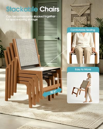 Ciokea HDPE Outdoor Dining Chair of 2, Patio Stackable Porch Chairs, Teak - Image 6