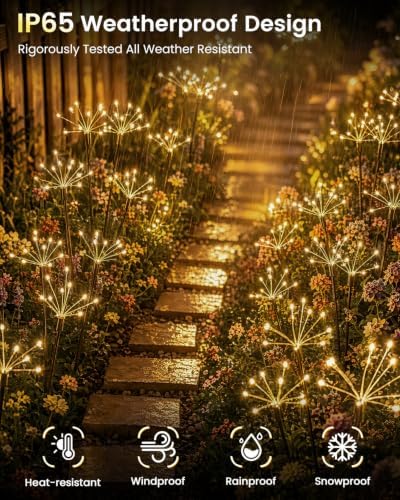 OZS 6 Pack Solar Firework Lights Outdoor, 360LED Solar Garden Lights - Image 7