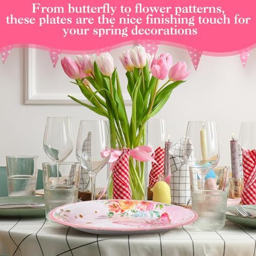 80 Pieces Butterfly Birthday Party Plates, 7 Inch Butterfly Paper Plates Spring Floral Disposable Dinnerware Decoration for Baby Shower Bridal Wedding Party Supplies - Image 6