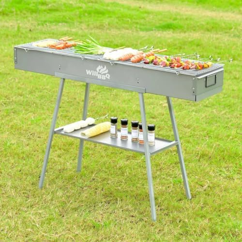 WILLBBQ Charcoal Grill, Portable BBQ Grill with Removable Stand & Shelf - Image 2