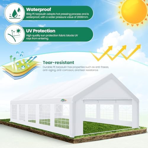 COBIZI Carport 16x32 FT Party Tent Heavy Duty, Storage Shelter Shed Portable Garage with 10 Removable Sidewalls & 4 Built-in Sandbag, UV 50+, Waterproof, Strong Wind Protection, White - Image 5