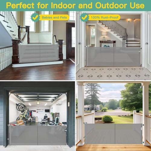 Upgraded 60" Wide Retractable Dog Gate with Reinforced Rods - Bottom Anti-Escape, 5 ft Retractable Baby Gates for Doorways Retractable Gates for Dogs Indoor/Outdoor Retractable Pet Gate, Gray - Image 4