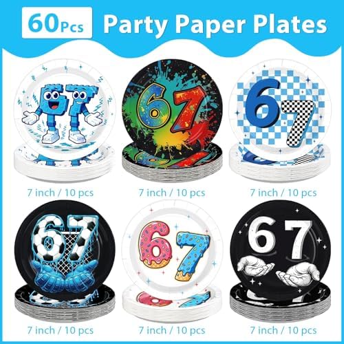 60Pcs Funny 6 7 Paper Plates 7" Heavy Duty Six Seven Theme Plates - Image 2