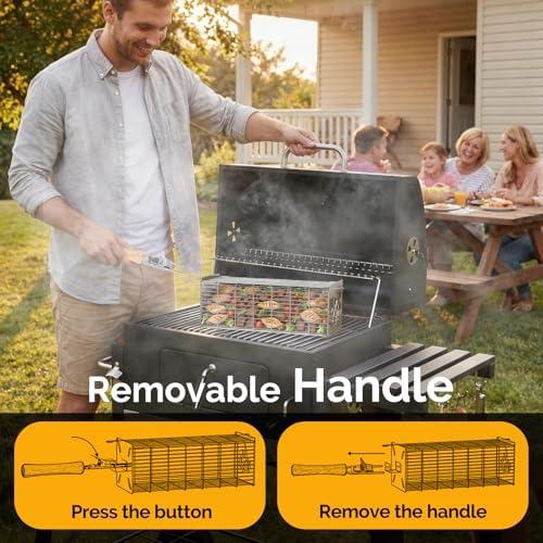 TNTOR Square Grill Basket, Larger 304 Stainless Steel Nesting Grilling Net, Removable Handle, BBQ Grilling Accessories Tools for Veg Shrimp, Outdoor Cooking Camping grilling gifts for men Dad Husband - Image 5