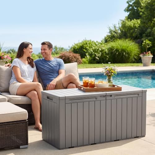 110 Gallon Deck Box Outdoor Indoor Waterproof Storage Box, Coffee - Image 3