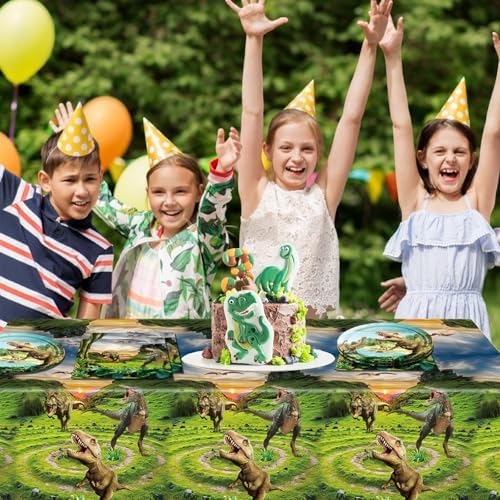 41Pcs Dinosaur Birthday Party Decorations,Dino Party Decorations Tableware Set Jurassic Dinosaur Paper Plates Napkins Tablecloth丨Boys Kids Baby Shower Jurassic Theme Birthday Party Decor,Serve 20 - Image 6