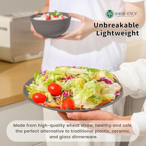 Homienly Wheat Straw Plates and Bowls Set, Lightweight & Unbreakable Dinnerware Set for Kitchen, Parties, Holidays, Microwave and Dishwasher Safe Dish Set - Plate Sets, Bowls, Cups, 24pcs (Grey Stone) - Image 6
