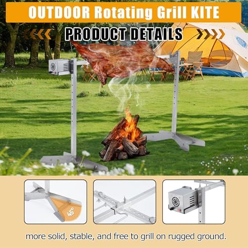 Heavy-Duty Stainless Steel Rotisserie Charcoal Grill – 132LB Capacity, Dual 50W Motors, 8-Level Adjustable Spit – Outdoor BBQ Roaster for Whole Pig, Lamb, Chicken – Easy Clean – 46" Rod – - Image 4