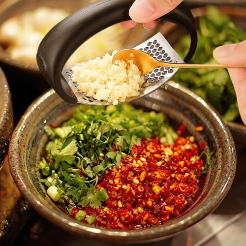 2025 Upgraded Stainless Steel Garlic Press - Home & Kitchen Garlic Crusher (1, Gray) - Image 2