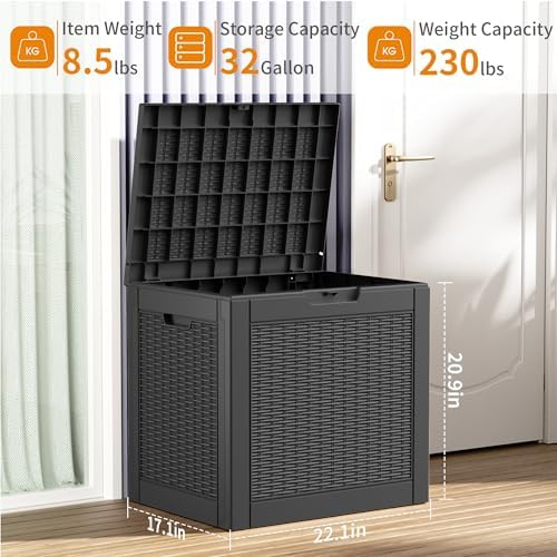 32 Gallon Outdoor Storage Box, Large Resin Deck Box for Patio Cushions, Garden Tools, Pool Accessories, Waterproof and Lockable Design, Storage Bench for Backyard & Deck(Black) - Image 2