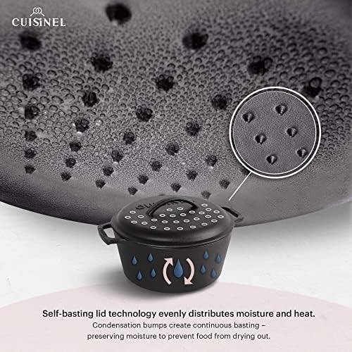 Cuisinel Cast Iron Dutch Oven - 5-Quart Deep Pot + Lid + Pan Scraper + Handle Cover Grips - Large Pre-Seasoned Cooker for Baking Bread, Soup, Frying - Indoor/Outdoor Kitchen, Camping, Fire, BBQ Safe - Image 4