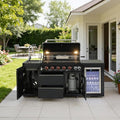 82.5'' Outdoor Kitchen Island, All-In-One 6 Burner Modular Outdoor Kitchen for Backyards, 83500 BTU BBQ Grill with 304 Stainless Steel, Black Outdoor Kitchens with Sink, Refrigerator by Unknown