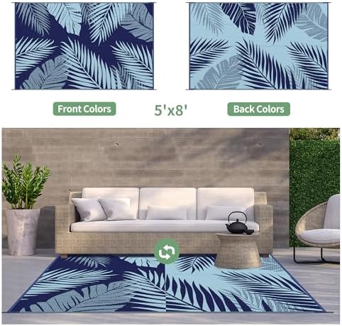 GENIMO Outdoor Rug, Waterproof Plastic Rugs for Patio, 5'x8' Blue - Image 2