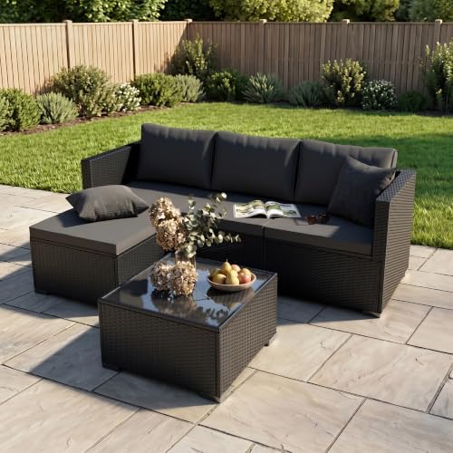 Patio Furniture Set - All-Weather -5 Piece Outdoor Patio Conversation Couch Sets, Modular Wicker Rattan Sectional Sofa for Garden, Patio, Poolside, Backyard, Balcony, Porch,Medium Gray by Unknown