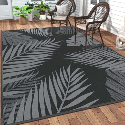 GENIMO Outdoor Rug, Waterproof Plastic Rugs for Patio, 5'x8' Black Grey by GENIMO