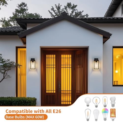 2 Pack 13‘’ Dusk to Dawn Outdoor Wall Light Fixture, Large Front Porch Lights for House, Exterior Wall Sconce, Black Waterproof Lantern Lamp,Outside Coach Light for Garage Entryway Yard - Image 5