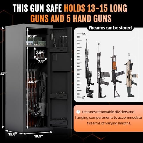 KAER Biometric Gun Safe Rifle,Gun Safes for Rifles and Pistols Holds 14-15 Firearms with Adjustable Racks & Pistol Storage,Fingerprint Keypad Lock Gun Cabinet for Home & Hunting for Enthusiasts - Image 3