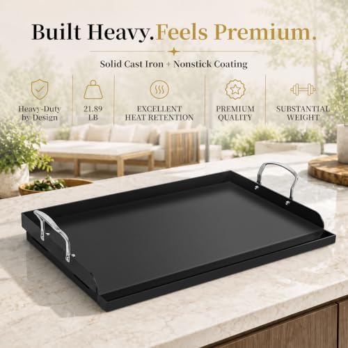 QuliMetal 25" x 16" Pre-Seasoned Cast Iron Flat Top Griddle - Image 2