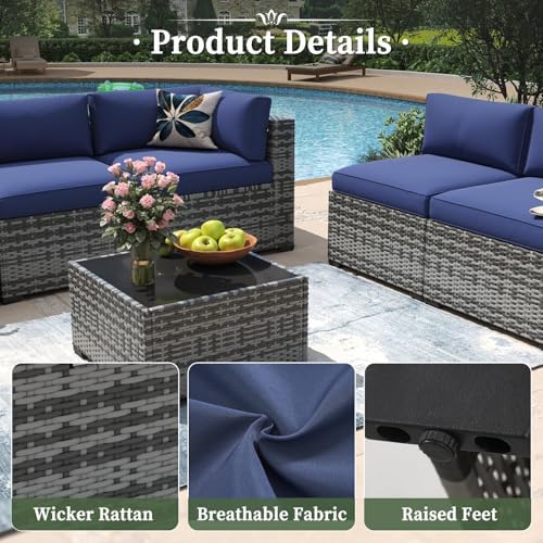 Aoxun 7 Piece Patio Furniture Set Wicker Rattan Patio Conversation Set - Image 4