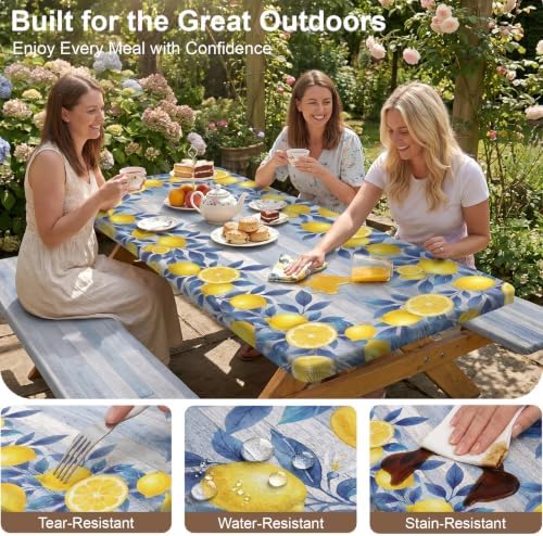 Picnic Table Cover with Bench Covers Camping Tablecloth Set with Pocket - Image 3