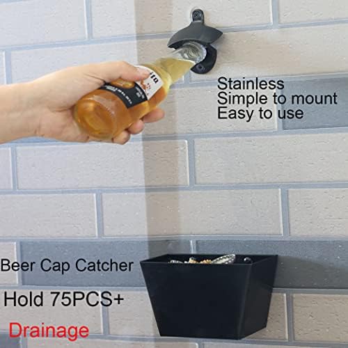 Black Beer Bottle Opener Wall Mounted with Cap Catcher Drain Hole - Image 4