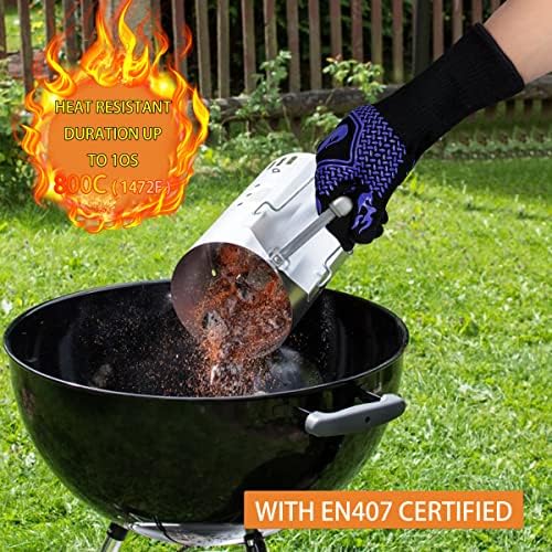 BBQ Gloves 1472F Heat Resistant Non-Slip Silicone 2 Pairs (Blue) - Image 6