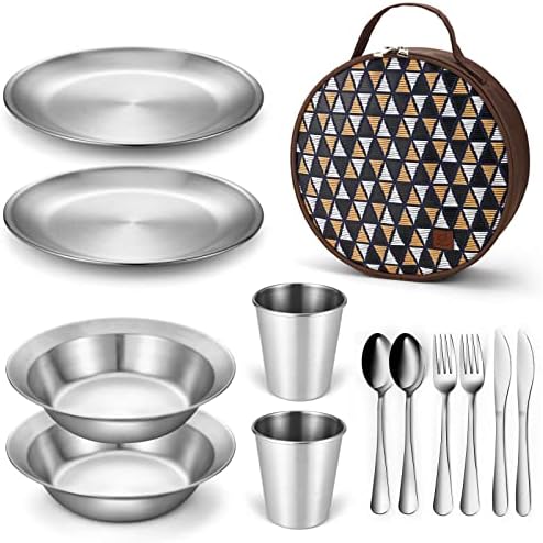 Odoland Stainless Steel Camping Mess Kit for Outdoor Family & Person by Odoland