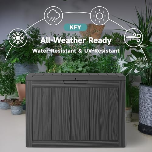 45 Gallon Waterproof Resin Deck Box, UV Resistant Outdoor Storage for Garden, Patio, Porch, Delivery, Striped Black - Image 4